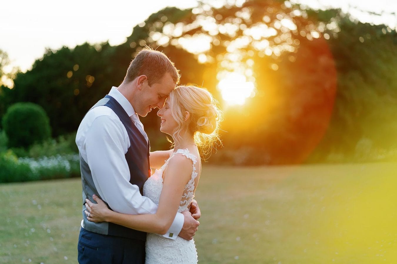 sunset photos of bride and groom