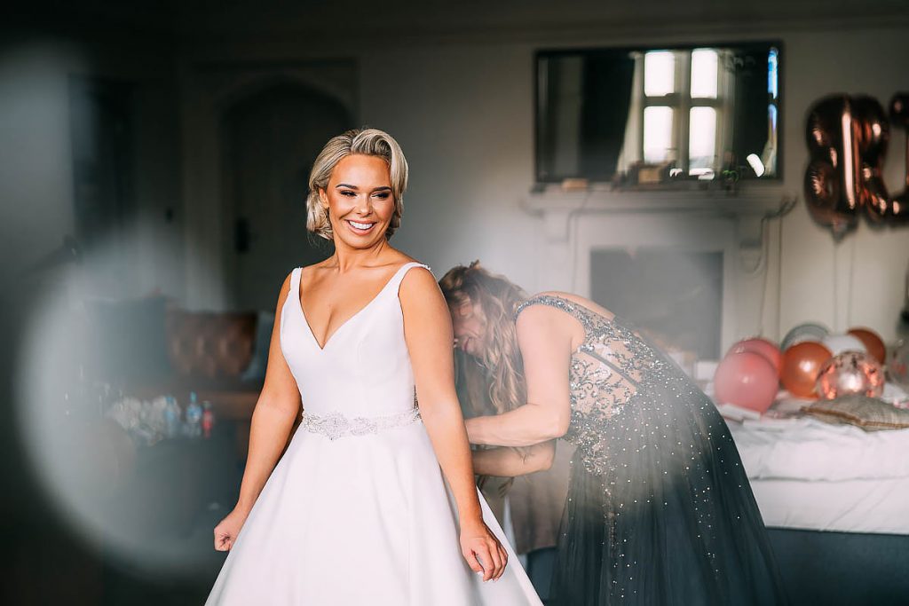 bride getting ready at Tortworth Court