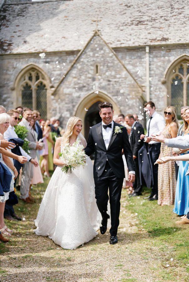 confetti outside Lulworth Castle church