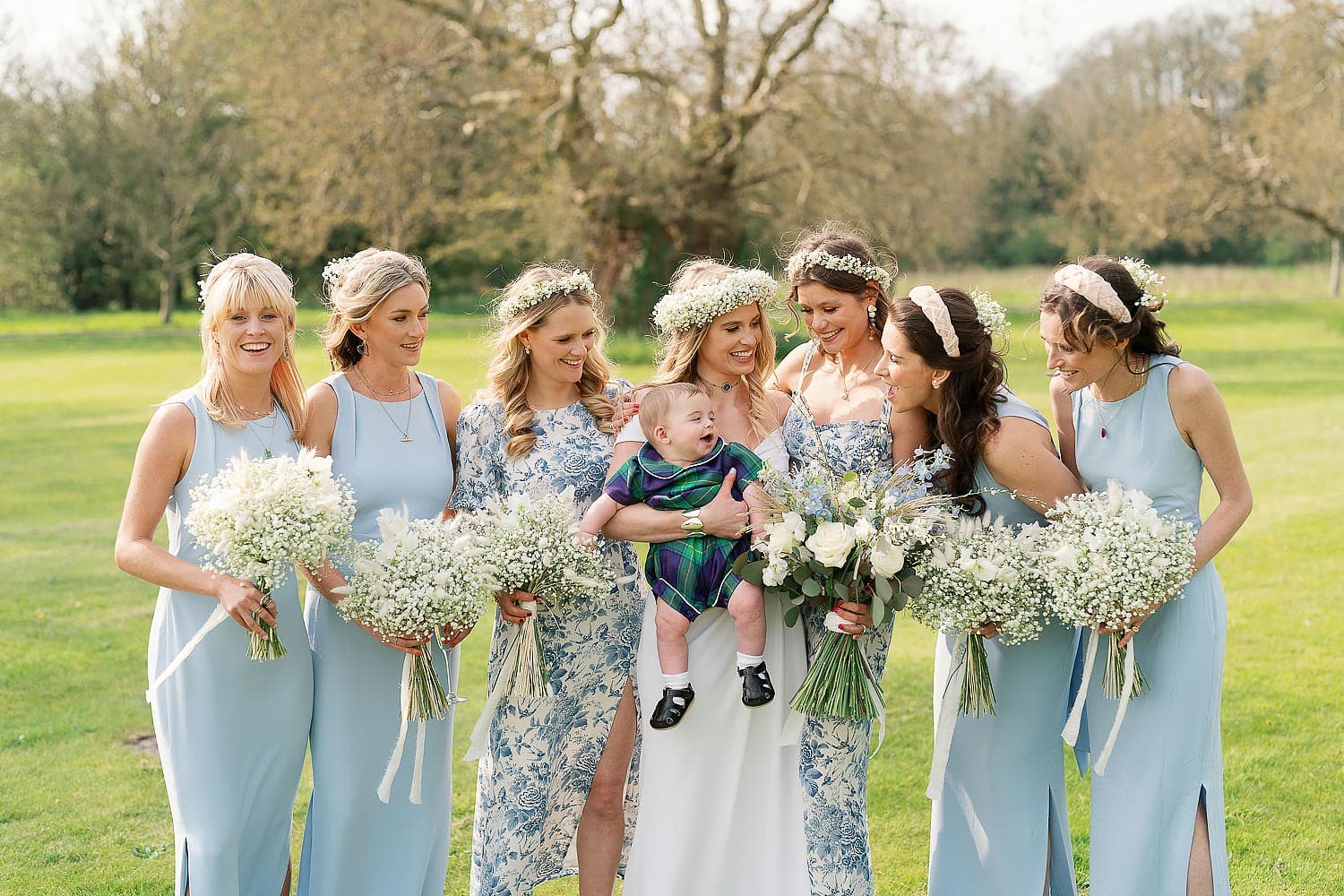 bridesmaids and bride group photo