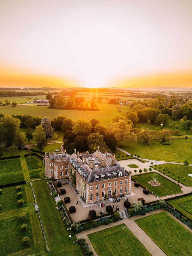St Giles House in Dorset at sunset drone shot