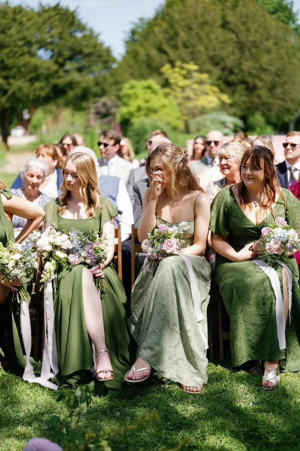 bridesmaid crying at Berwick Lodge wedding ceremony