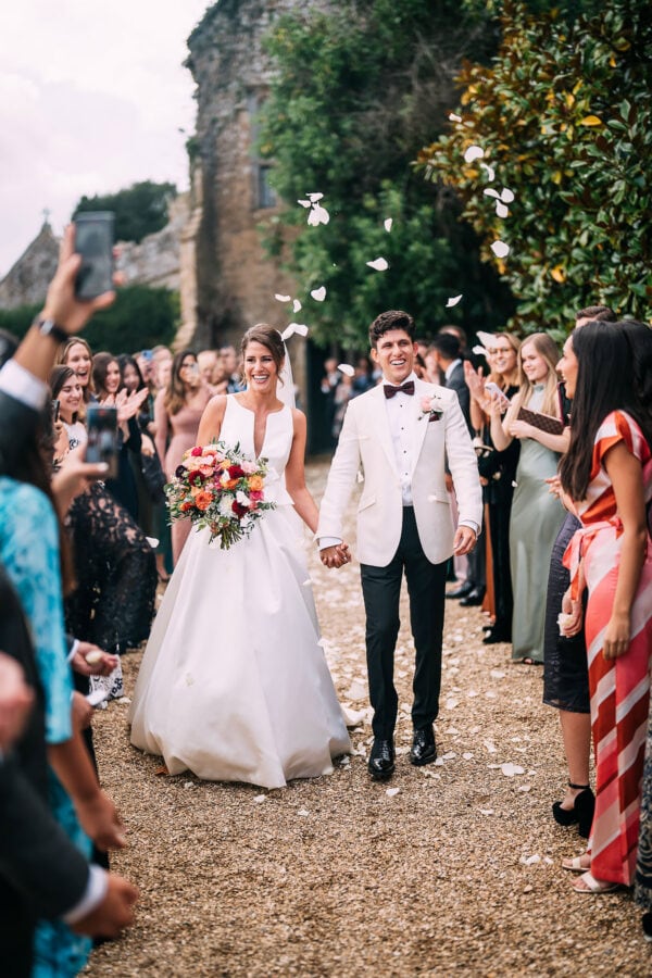 wedding confetti outside Brympton House
