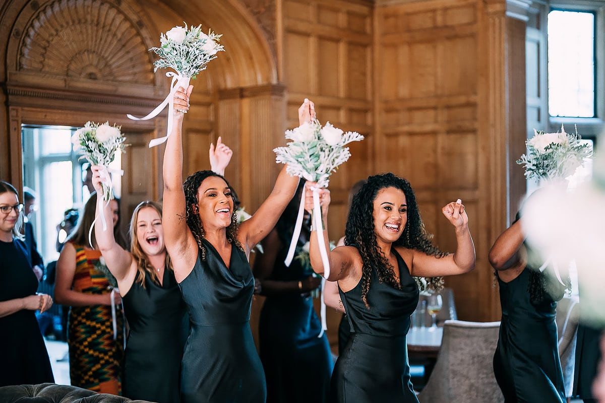 bridesmaids celebrating