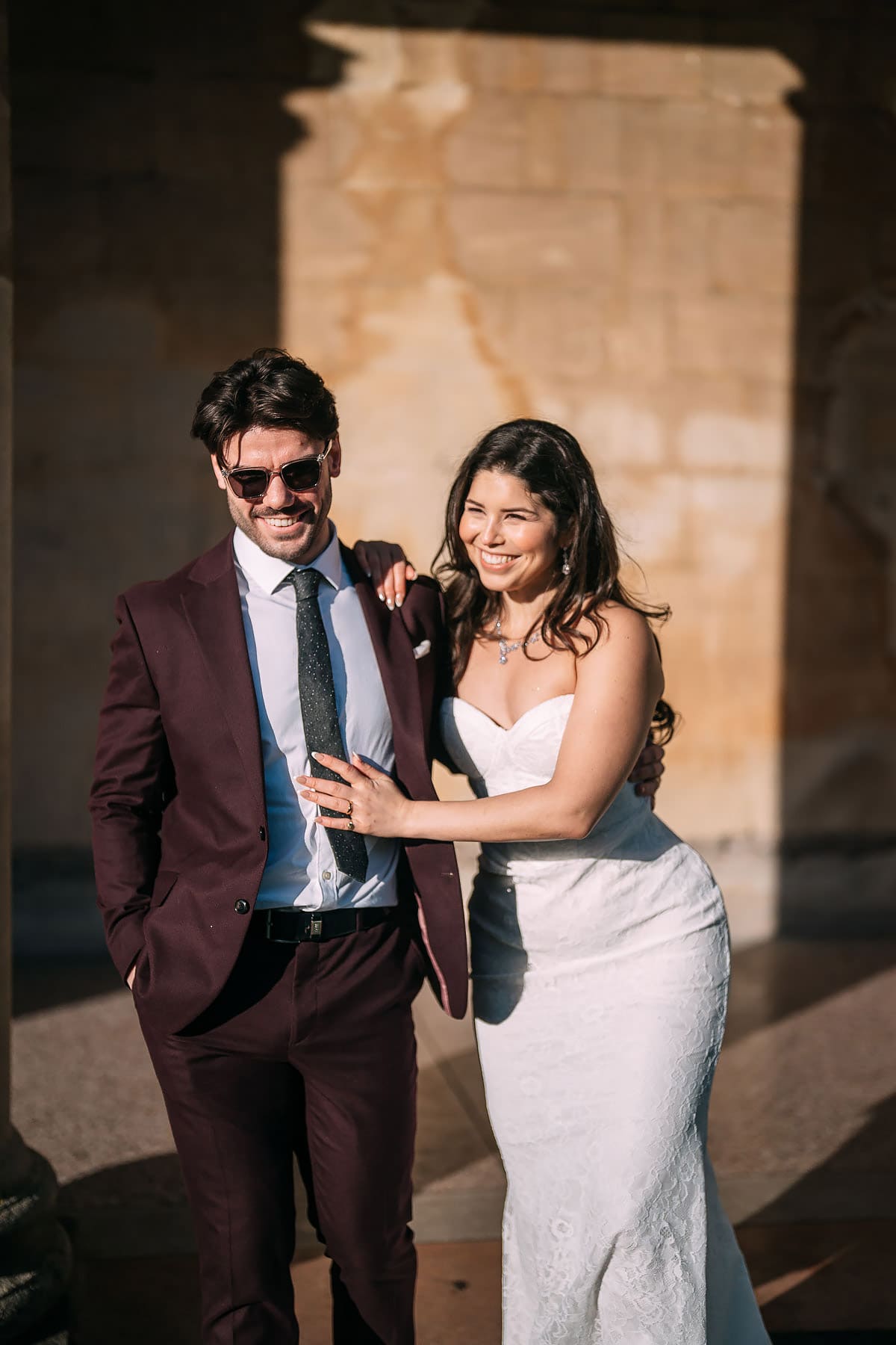 bride and groom in sunshine