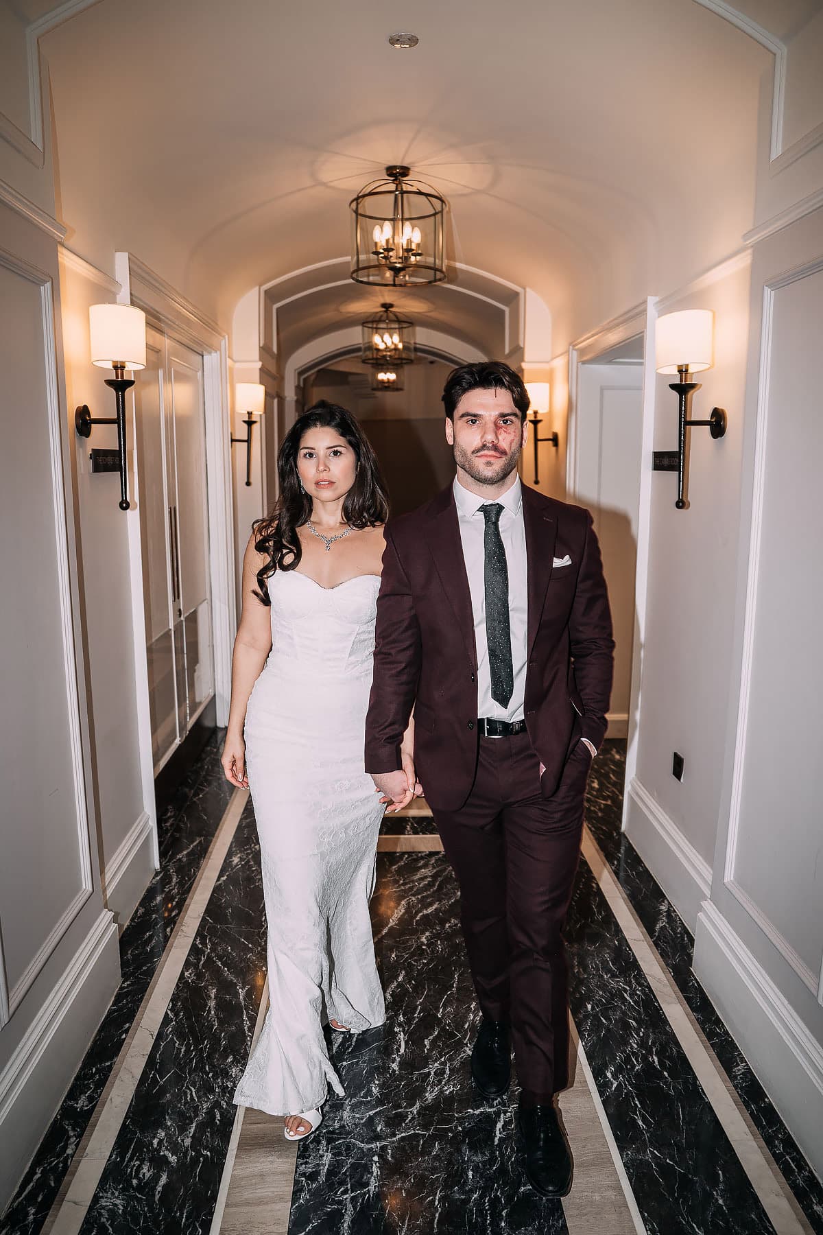 couple walking through the hotel