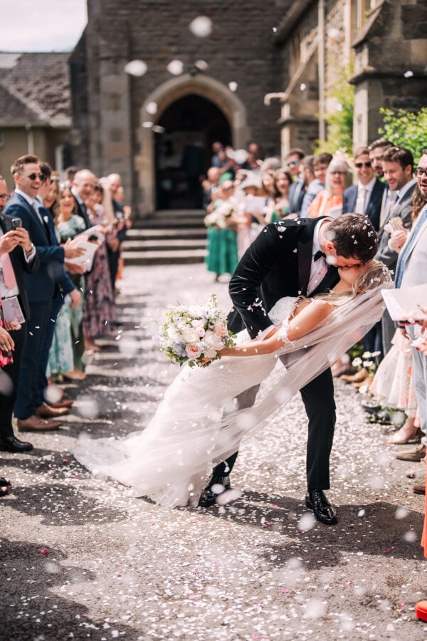 bride and groom kissing