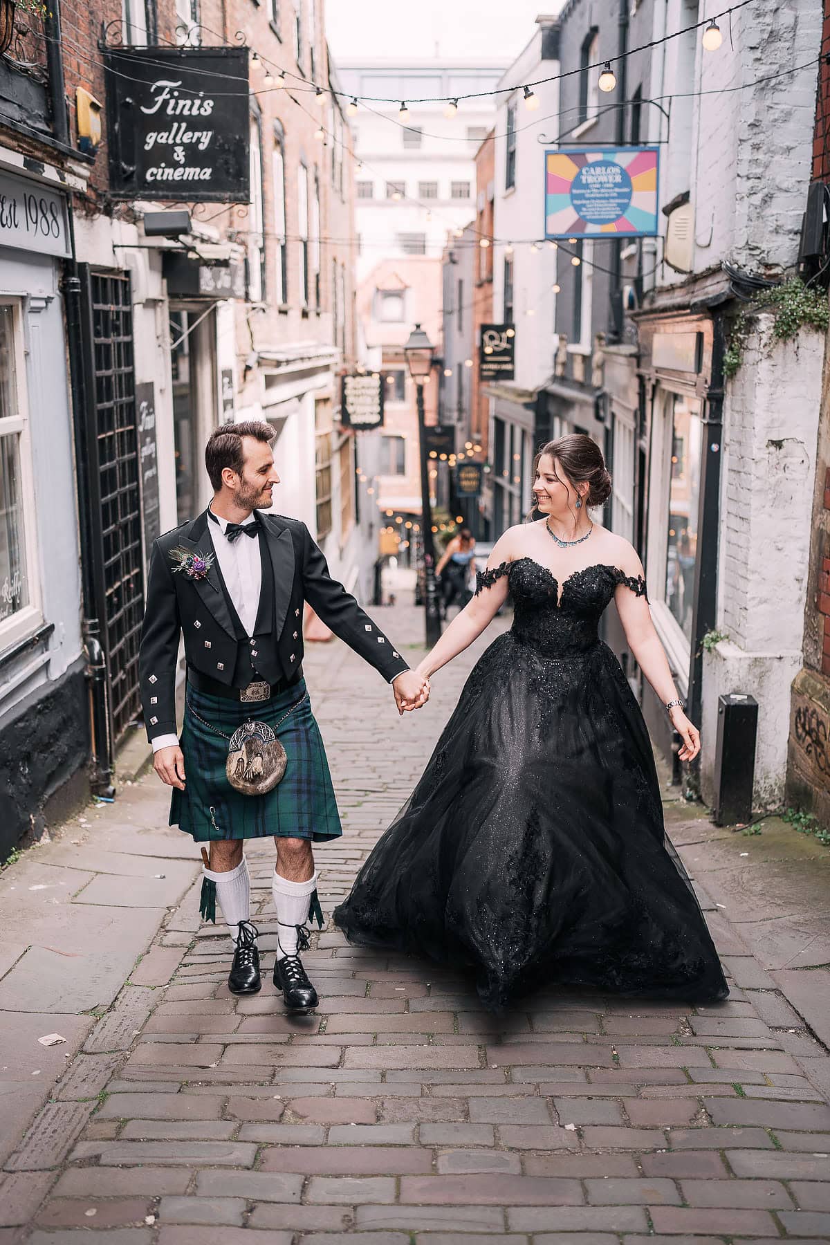 wedding on Christmas steps