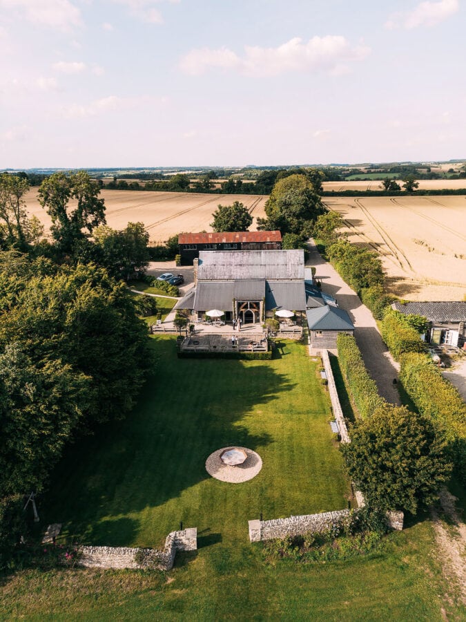 drone photo of Cripps Barn
