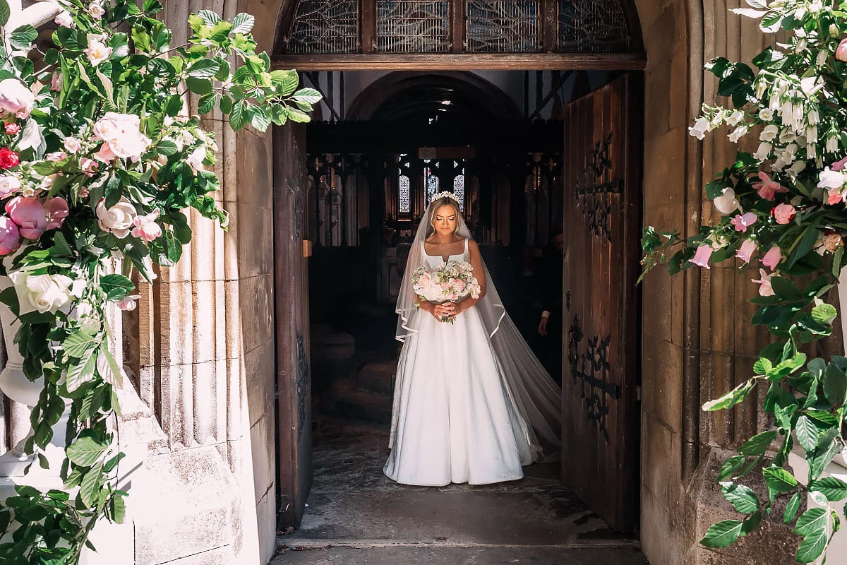 photo of bride at Wimborne minster 