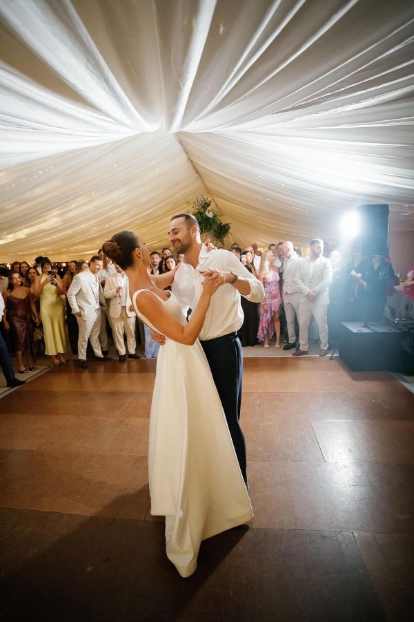 bride and groom wedding first dance at deans court
