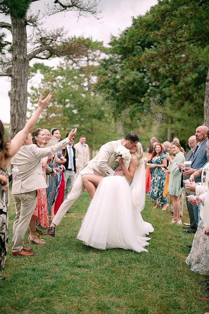 bride and groom kissing
