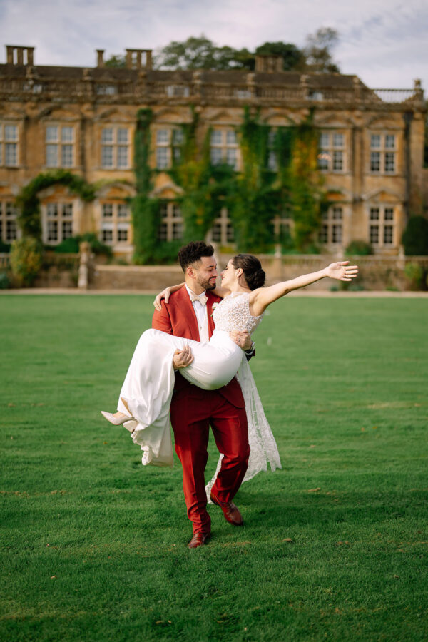 couple photos outside Brympton House