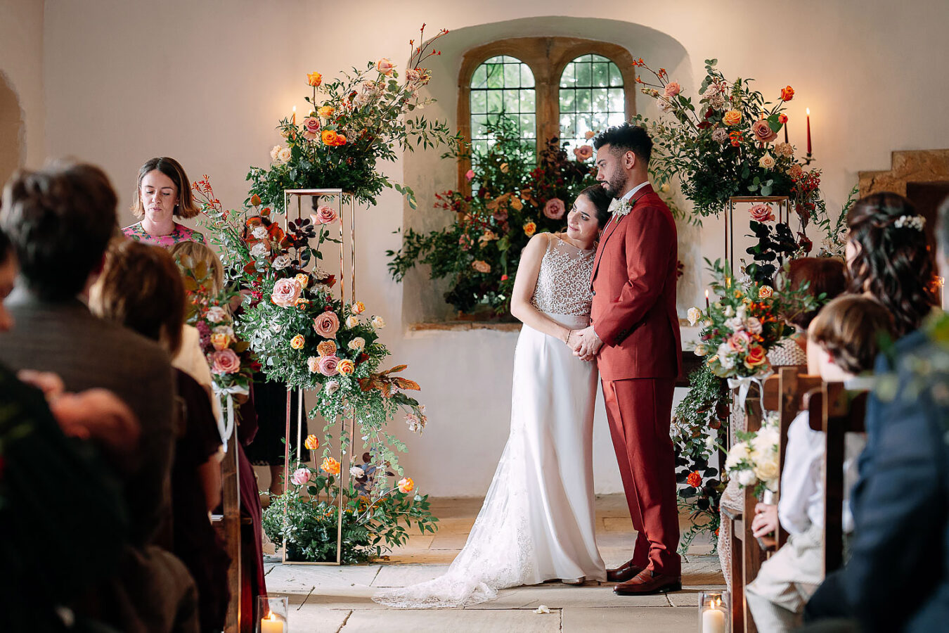 bride and groom hugging