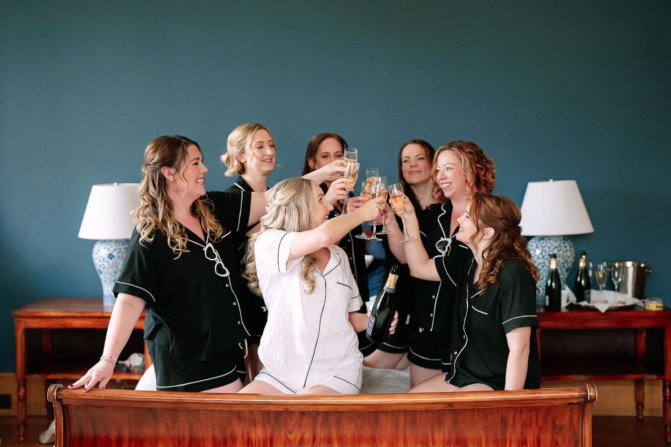 bride and bridesmaids celebrating