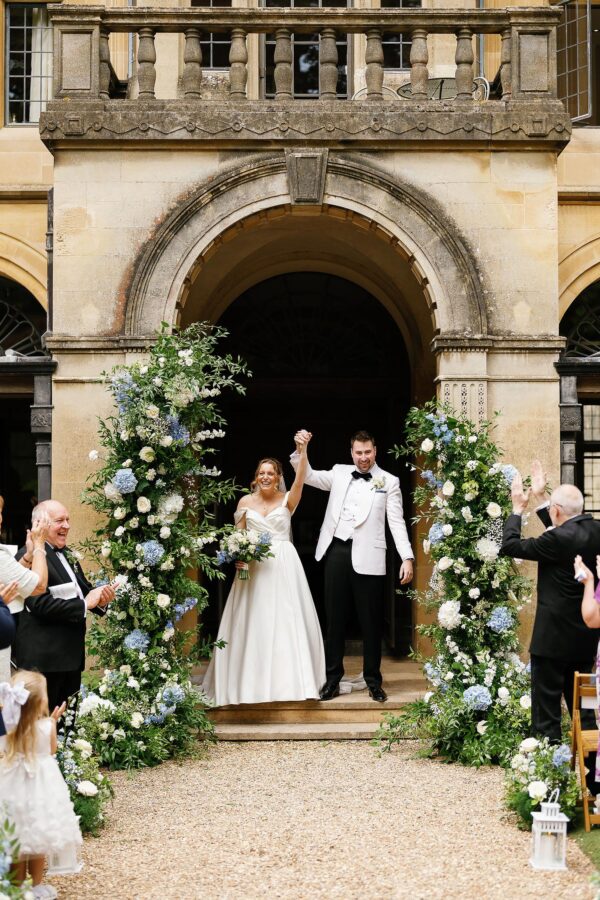 bride and groom celebrating