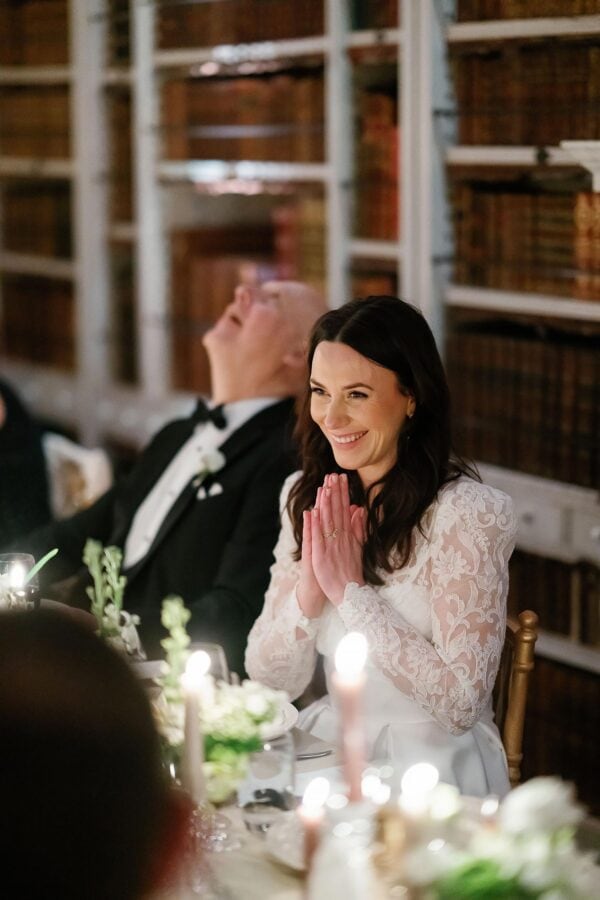 bride laughing at speeches