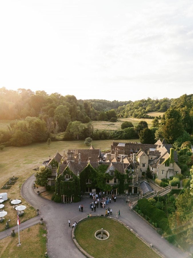 drone photo of Castle Combe Manor House Wedding venue