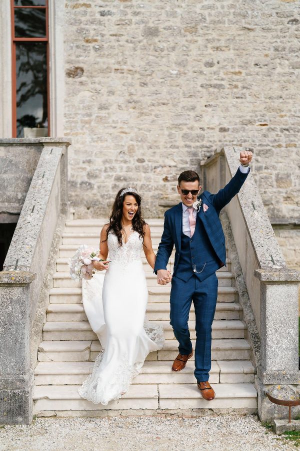 bride and groom celebrating