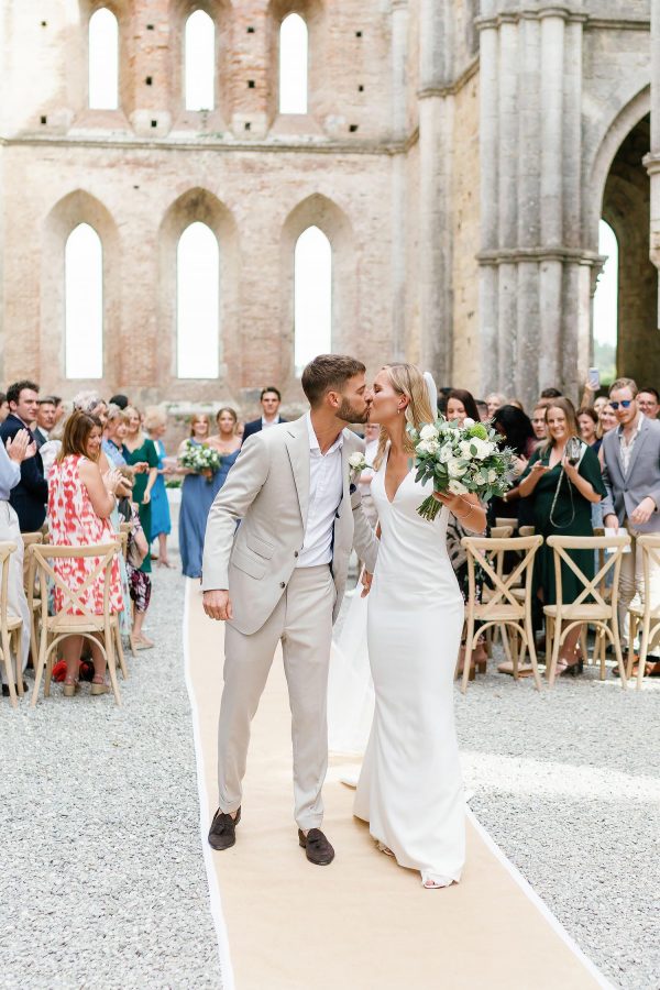 bride and groom kissing