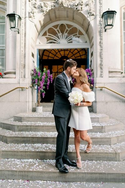 bride and groom kissing